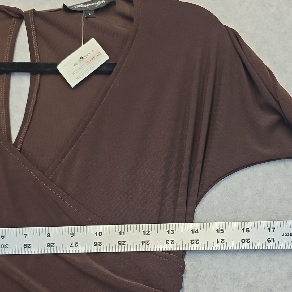 Mesmerize Brown Fit & Flare Midi Dress S NWT 3/4 Sleeve Wrap Style - Picture 5 of 11